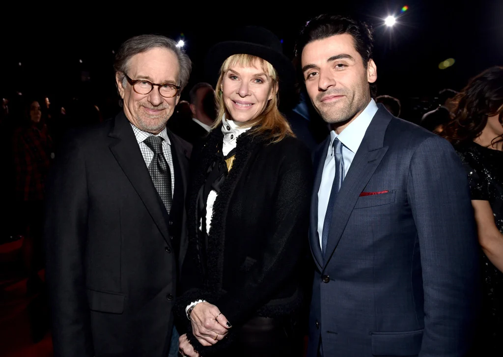 HOLLYWOOD, CA - DECEMBER 14: (L-R) Director Steven Spielberg and actors Kate Capshaw and Oscar Isaac attend the World Premiere of ?Star Wars: The Force Awakens? at the Dolby, El Capitan, and TCL Theatres on December 14, 2015 in Hollywood, California. (Photo by Alberto E. Rodriguez/Getty Images for Disney) *** Local Caption *** Steven Spielberg;Kate Capshaw;Oscar Isaac