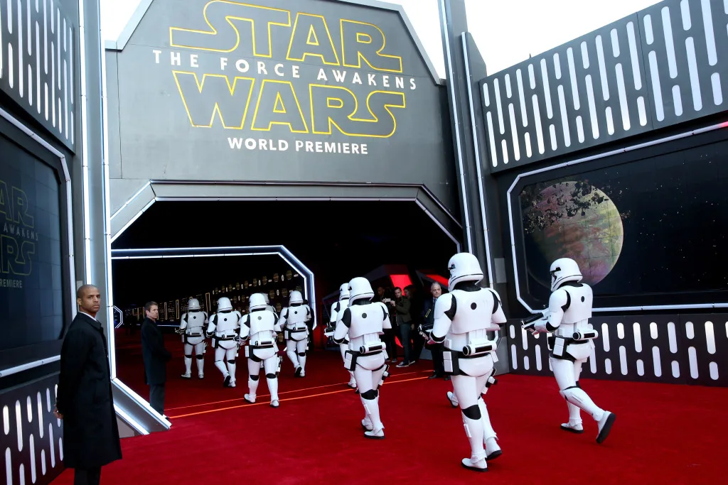 HOLLYWOOD, CA - DECEMBER 14: Stormtroopers attend the World Premiere of ?Star Wars: The Force Awakens? at the Dolby, El Capitan, and TCL Theatres on December 14, 2015 in Hollywood, California. (Photo by Jesse Grant/Getty Images for Disney)