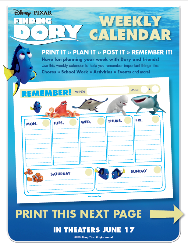Finding Dory Calendar