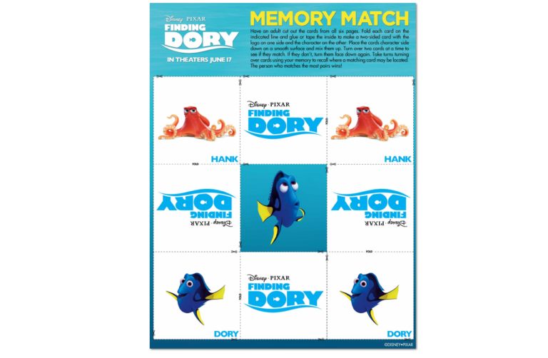 Finding Dory Printable Activity Sheets: Memory Game & More!