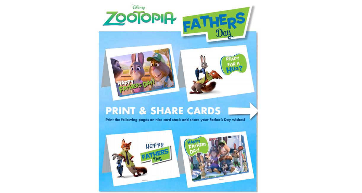 Celebrate Father’s Day with Zootopia Printable Cards Zootopia cards