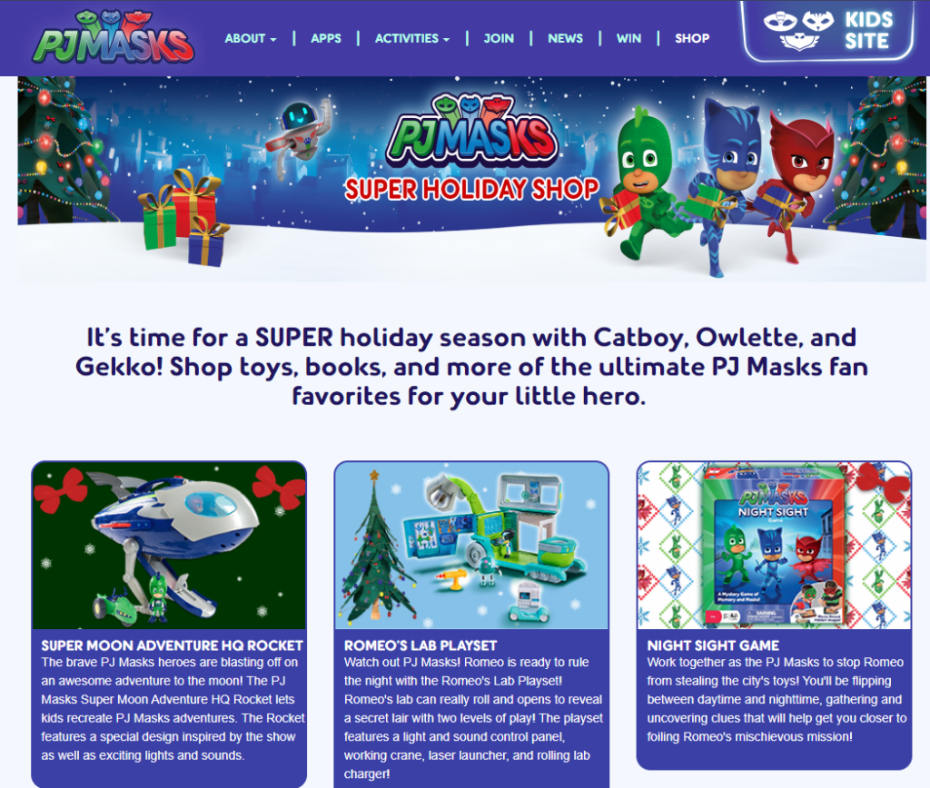 pj masks super holiday shop