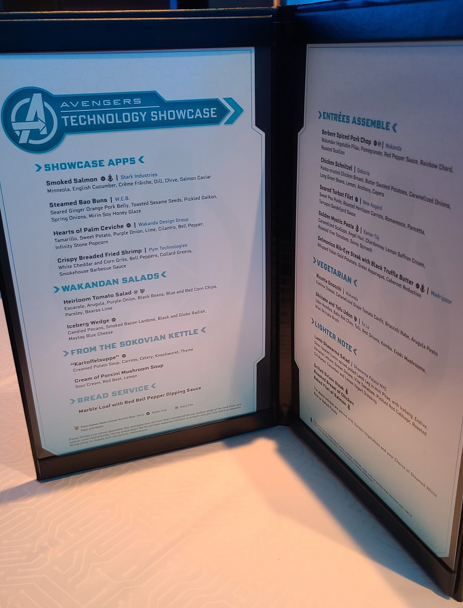 Worlds Of Marvel Disney Wish Menu