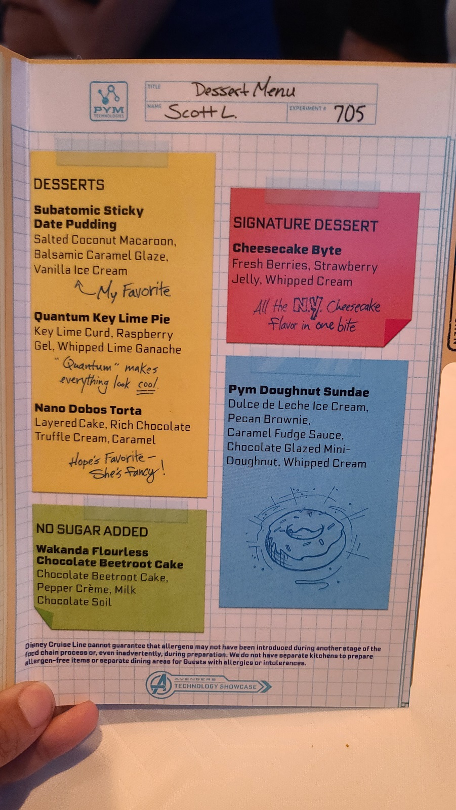Worlds Of Marvel Disney Wish Menu