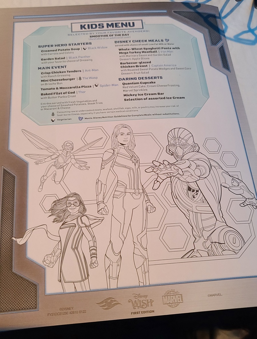 Worlds Of Marvel Disney Wish Menu